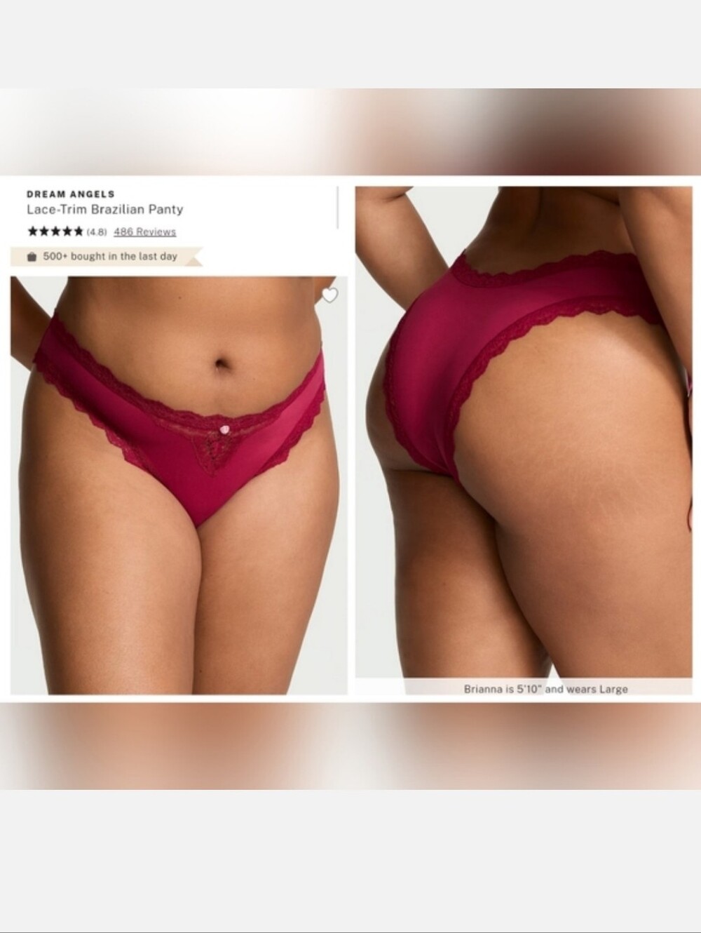 Victoria's Secret Dream Angel's Lace Trim Brazilian Panty LARGE